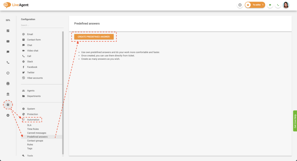 create predefinied answers in LiveAgent