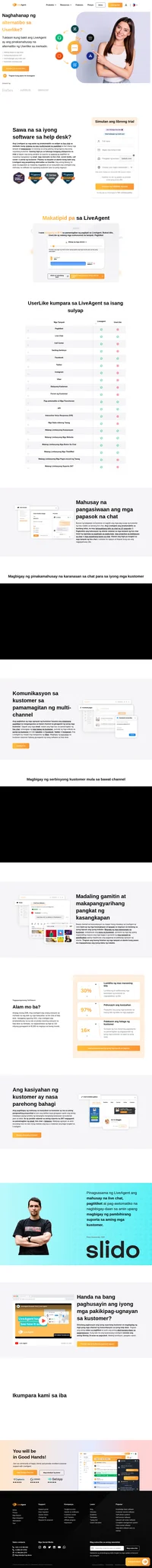 Lumipat sa mahusay na software sa live chat na may multi-channel na sistema sa pagtitiket. Paghusayin ang iyong help desk sa email, social media at marami pa.
