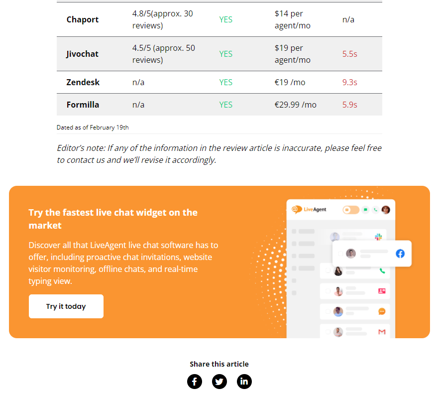 LiveAgent End-of-content CTA