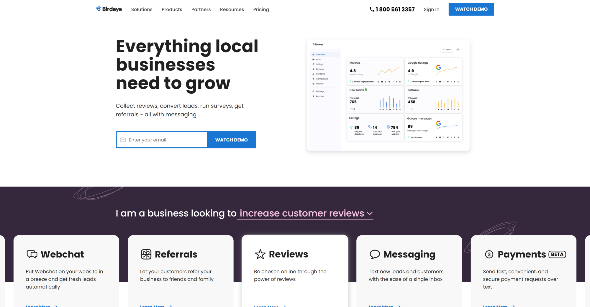 Birdeye Live Chat software homepage
