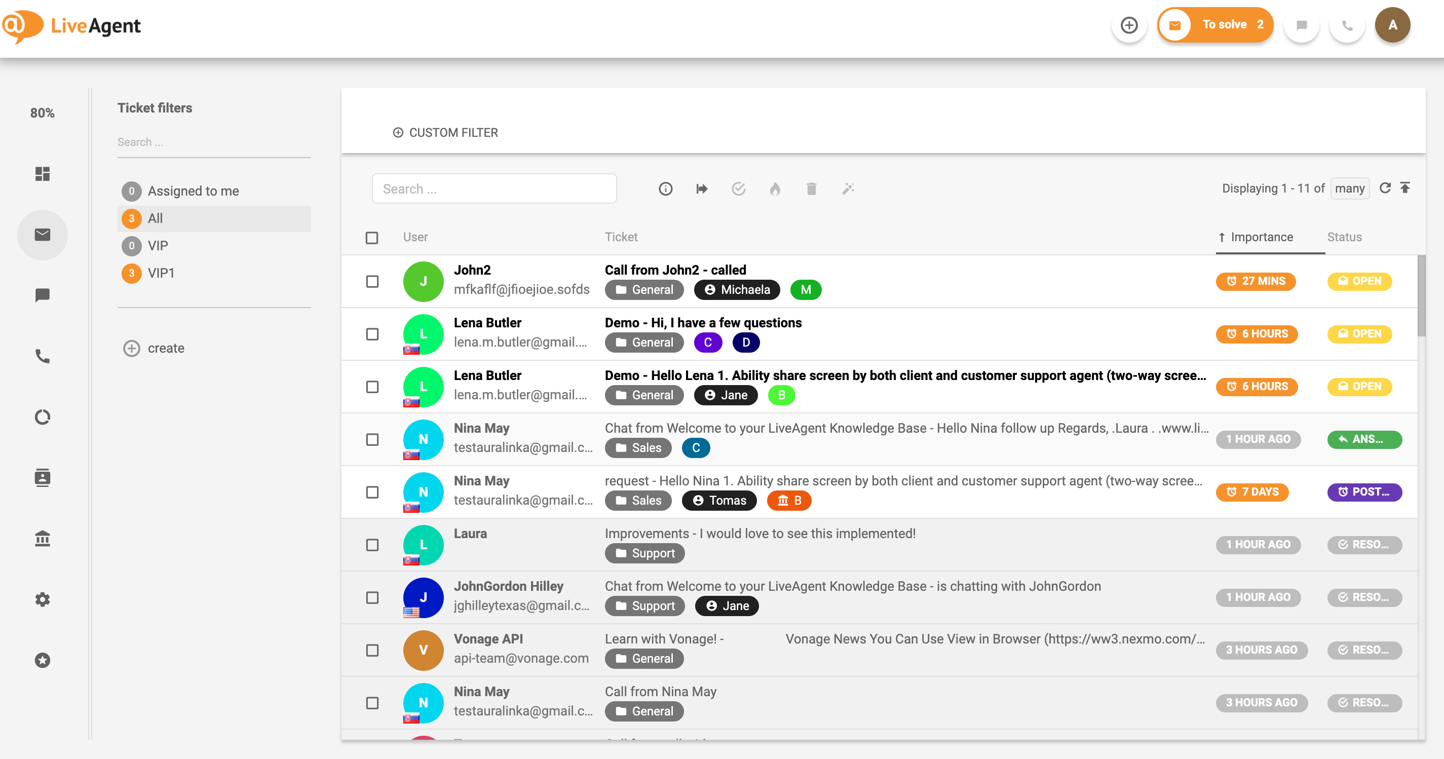 LiveAgent all tickets