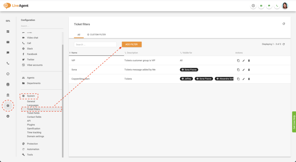 create global ticketing filter