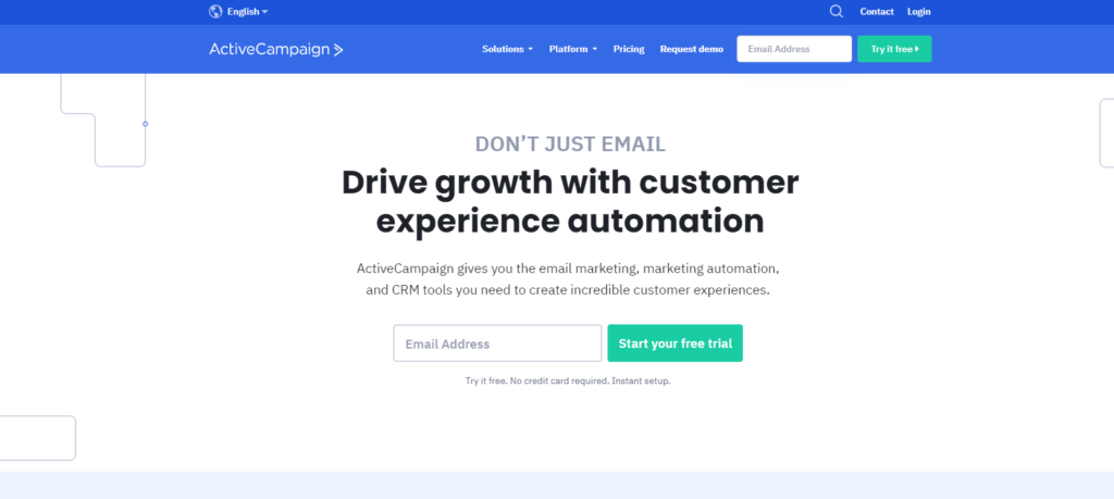 home page ng ActiveCampaign