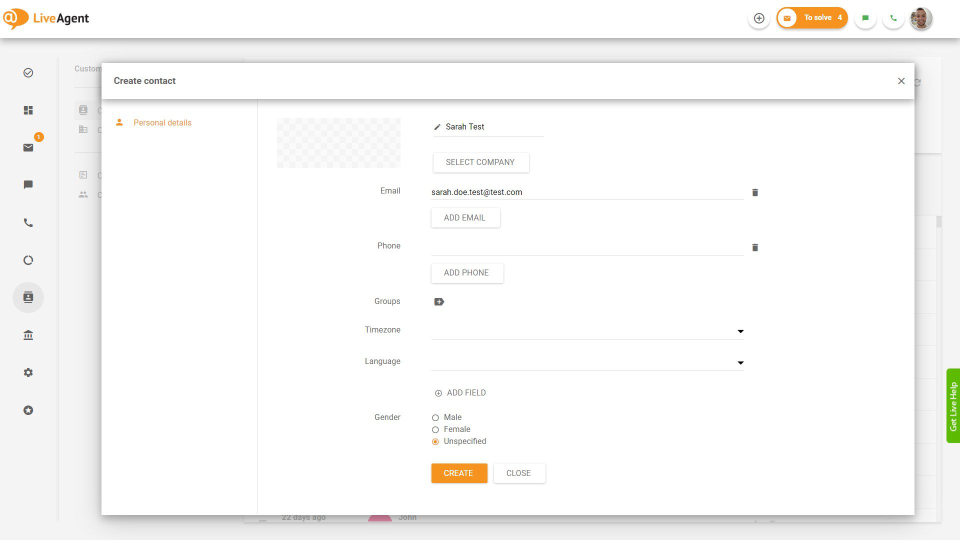 Libreng help desk system - LiveAgent -create a contact