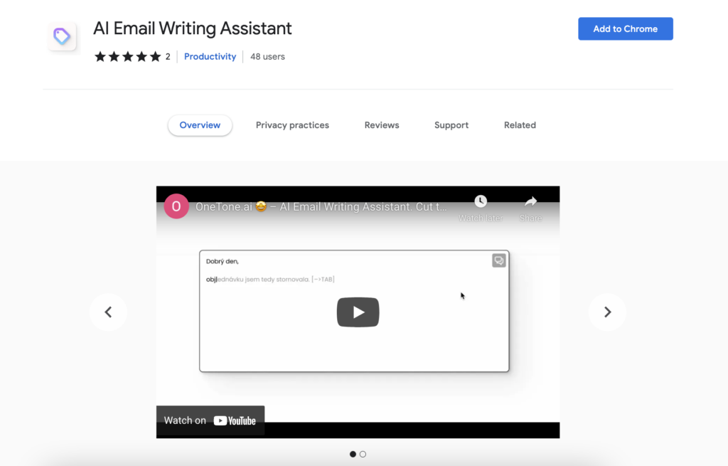 Isang picture na pinapakita ang Onetone Google Chrome extension sa web store