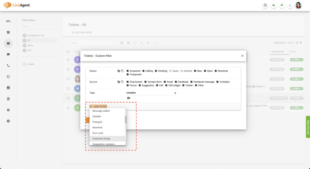 custom ticketing filter