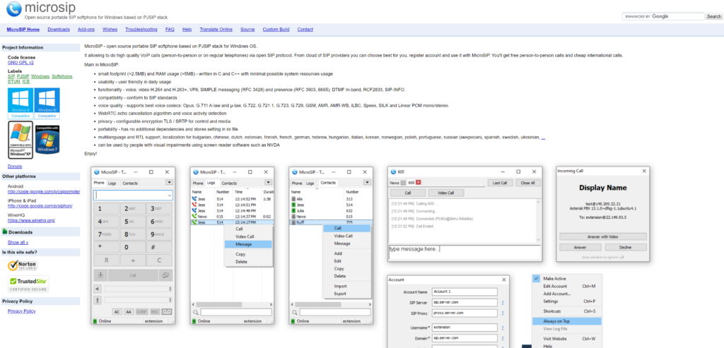 Isang image na pinapakita ang MicroSIP homepage