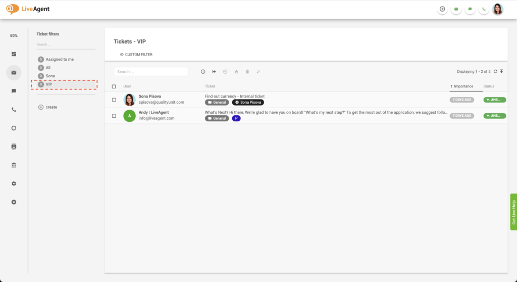 ticketing filter example