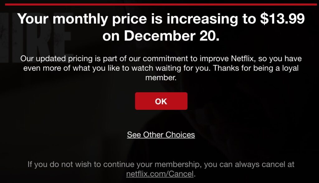 Netflix price increase email template