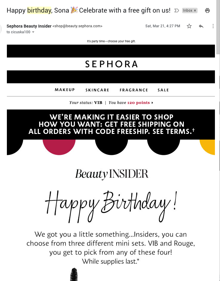 Loyalty reward email template ng Sephora