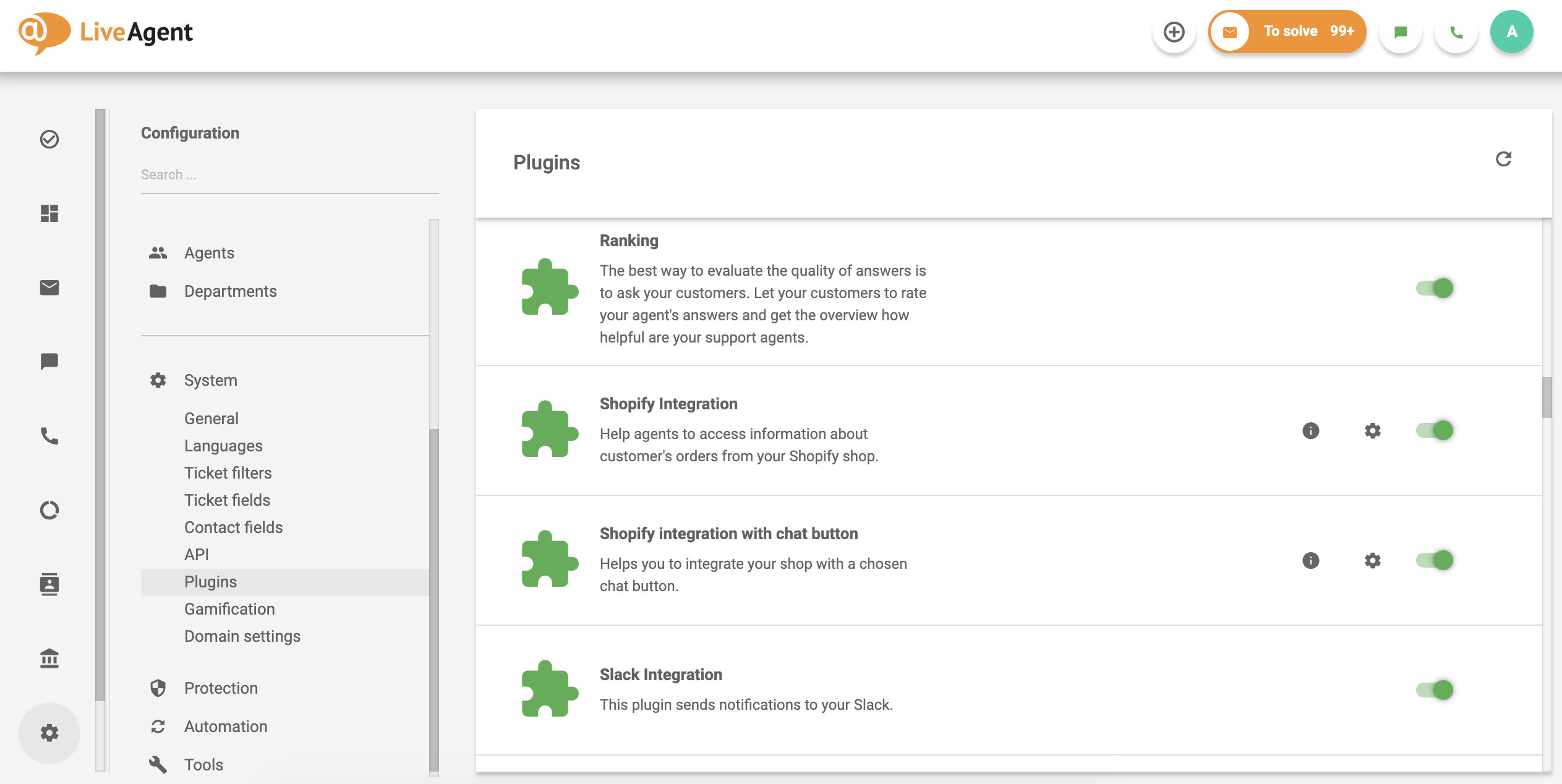 Listahan ng mga plugin sa software ng serbisyong kustomer ng LiveAgent