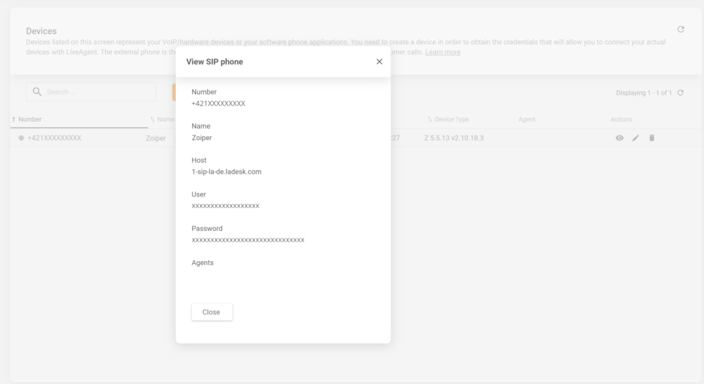 Picture na pinapakita kung saan hahanapin ang mga detalye ng SIP device sa LiveAgent