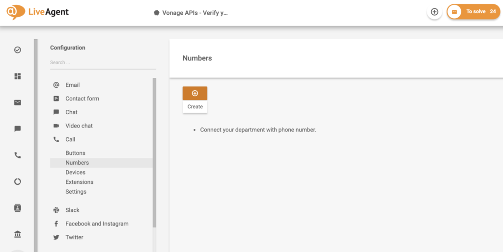 Configuration ng numero na may buton sa lumikha sa LiveAgent