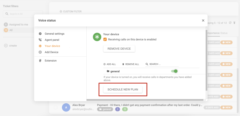 Litratong nagpapakita kung saan naa-access ang device scheduling sa Voice status settings