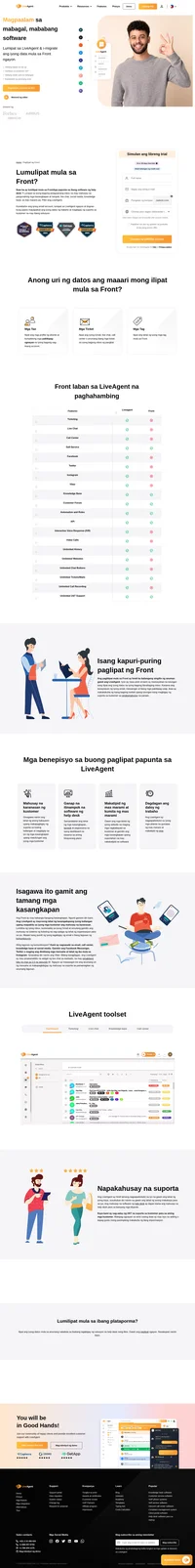 Naghahanap upang mailipat ang iyong datos mula sa Front papunta as ibang solusyon? Tingnan ang LiveAgent at makita ang mga benepisyo. Simulan ang iyong libreng pagsubok ngayon.